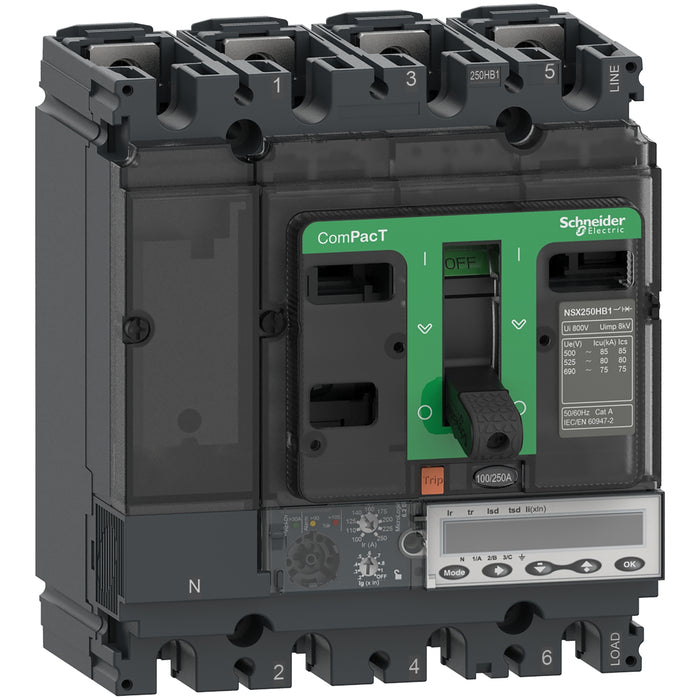 Circuit breaker ComPacT NSX100R, 200kA at 415VAC, MicroLogic 6.2 E trip unit 40A, 4 poles 4d
