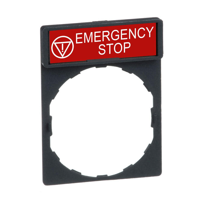 legend holder 30 x 40 mm with legend 8 x 27 mm with marking EMERGENCY STOP