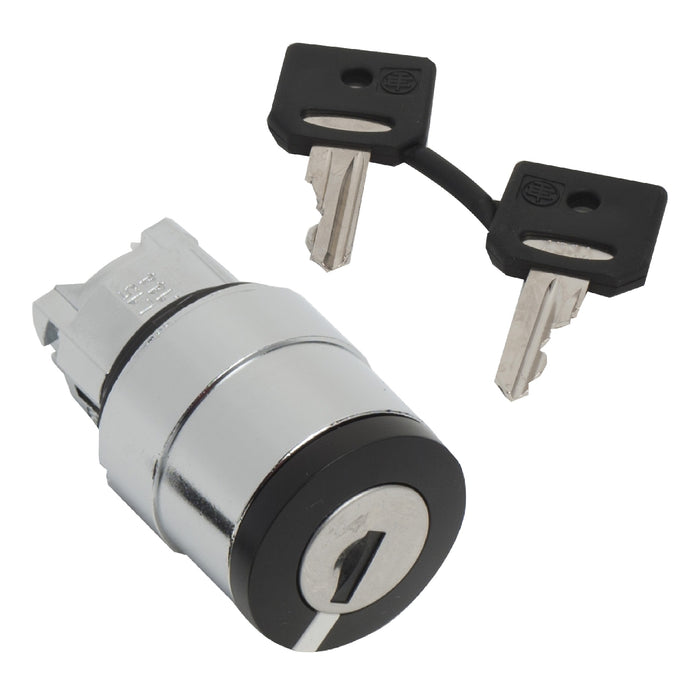 Harmony XB4, Key switch selector head, metal, black, Ø22, key n°421E, 2 positions, stay put