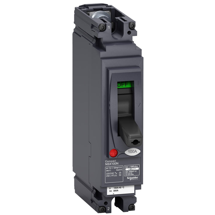 circuit breaker ComPact NSX100N AC/DC, 25 kA at 240 VAC, TMD trip unit 100 A, 1 pole 1d
