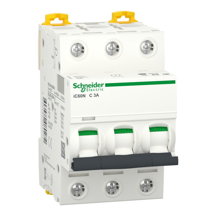 Miniature circuit-breaker, Acti9 iC60N, 3P, 3 A, C curve, 6000 A (IEC 60898-1), 50 kA (IEC 60947-2)