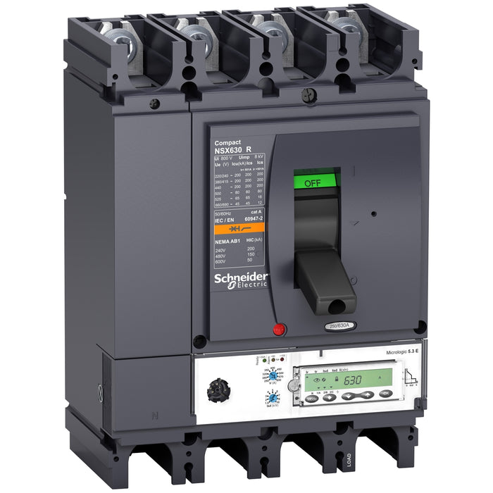 circuit breaker ComPact NSX400R, 200 kA at 415 VAC, MicroLogic 5.3 E trip unit 400 A, 4 poles 4d