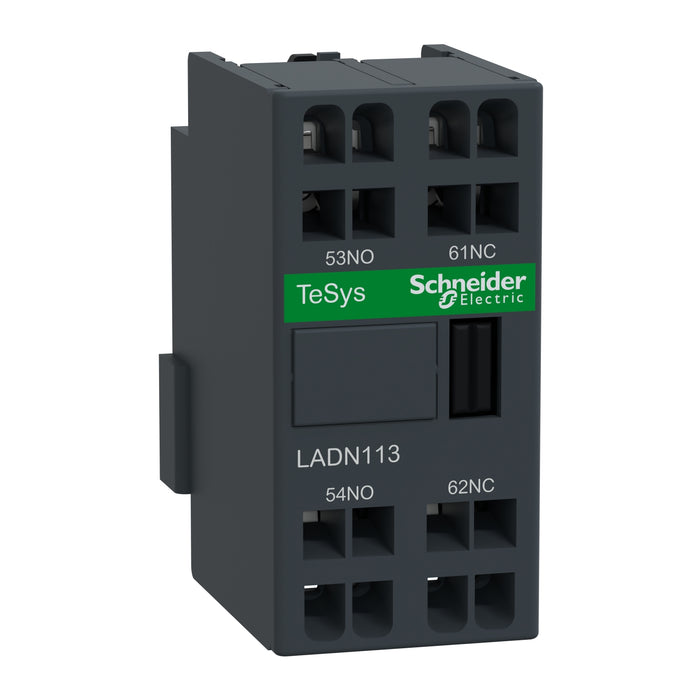 Auxiliary contact block, TeSys D, 1NO + 1NC, front mounting, spring terminals