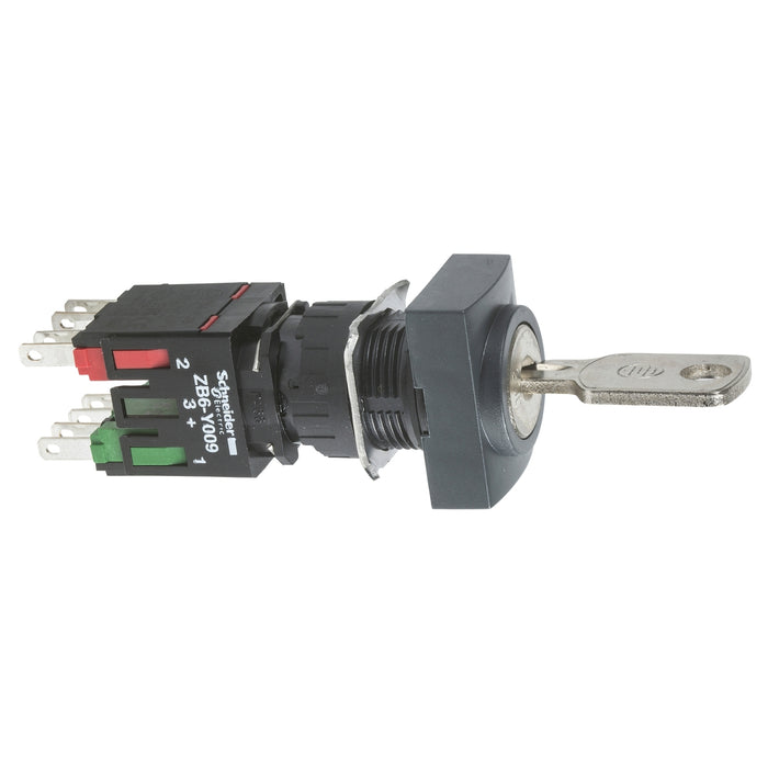 Complete selector switch, Harmony XB6, black rectang Ø 16 2 position stay put 1NO+1NC 200