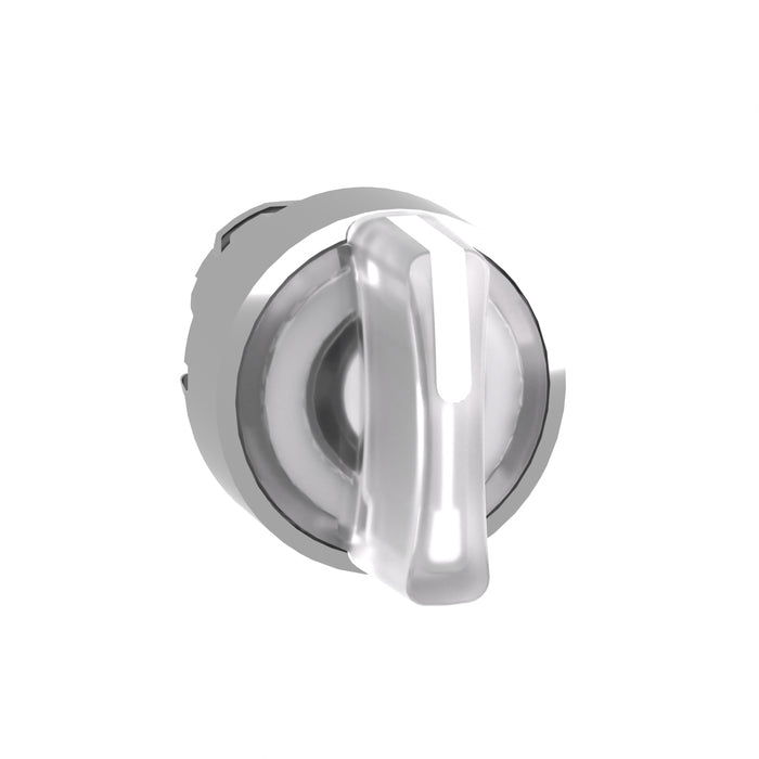 Harmony XB4, Illuminated selector switch head, metal, white, Ø22, integral LED, 3 positions, stay put