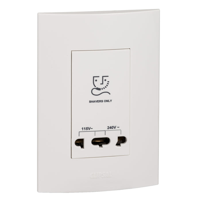 Monoblock shaver socket complete with surrounds (100mmx50mm) - white