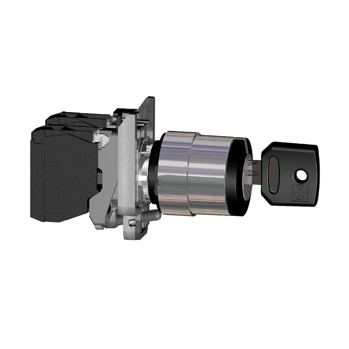 Complete selector switch, Harmony XB4, black key Ø22 mm, 2 positions 90°- stay put, 1 NO, ATEX
