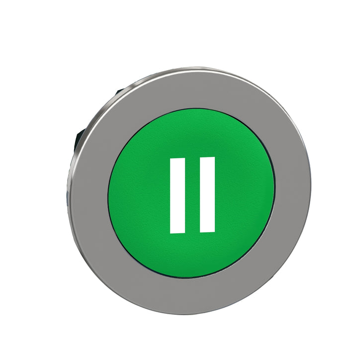 Head for non illuminated push button, Harmony XB4, flush mounted green flush caps pushbutton white marked "II"