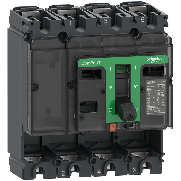 circuit breaker basic frame, ComPacT NSX160S, 100 kA at 415 VAC 50/60 Hz, 160 A, without trip unit, 4 poles