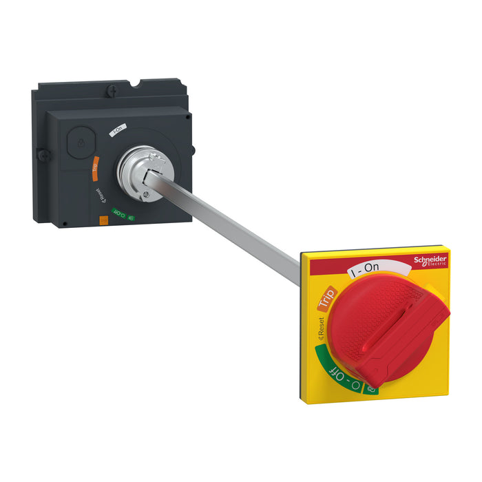 extended rotary handle, ComPacT NSX 100/160/250, red handle on yellow front, shaft length 185 to 600 mm, IP55