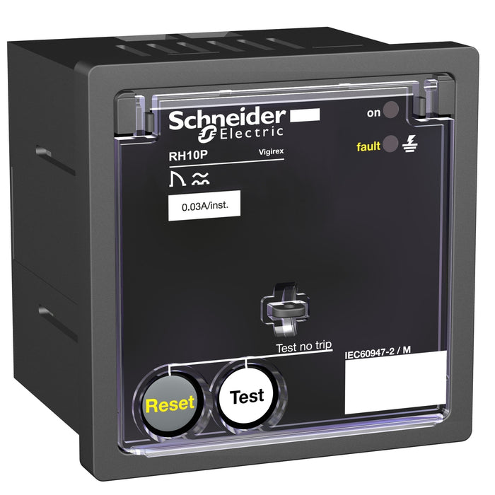 residual current protection relay, VigiPacT RH10P, 250 mA, 220/240 VAC 50/60 Hz, front panel mounting
