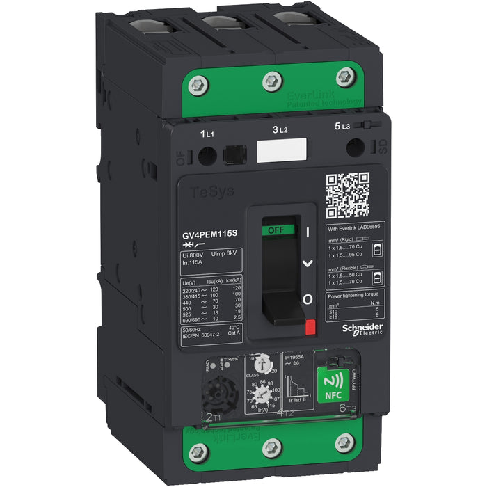 Motor circuit breaker, TeSys GV4, 3P, 80A, Icu 25kA, thermal magnetic multifunction, Everlink terminals