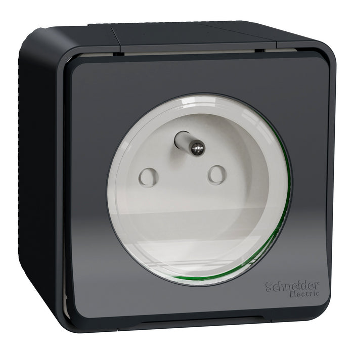 Socket-outlet, Mureva Styl, 2P + E with shutters, pin earth, 16A, 250V, surface, grey