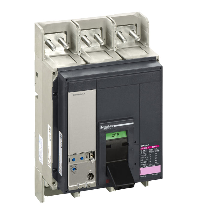 circuit breaker ComPact NS1250H, 70 kA at 415 VAC, Micrologic 5.0 E trip unit, 1250 A, fixed,3 poles 3d