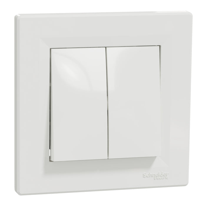 Asfora - double 2way switch - 10AX screwless terminals, white