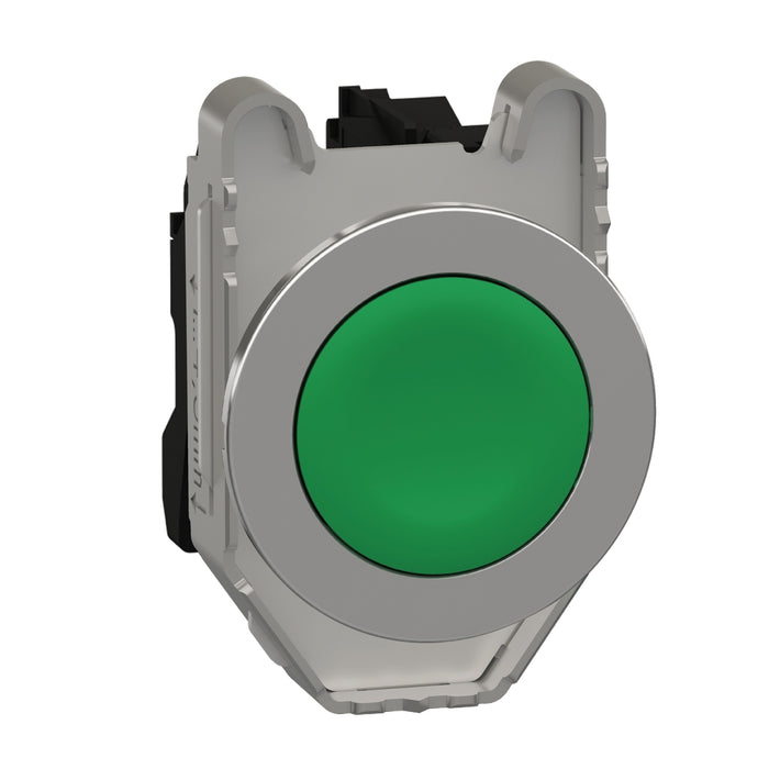 Harmony XB4, Push button flush mounted, metal, green, Ø30, spring return, unmarked, 1 NO