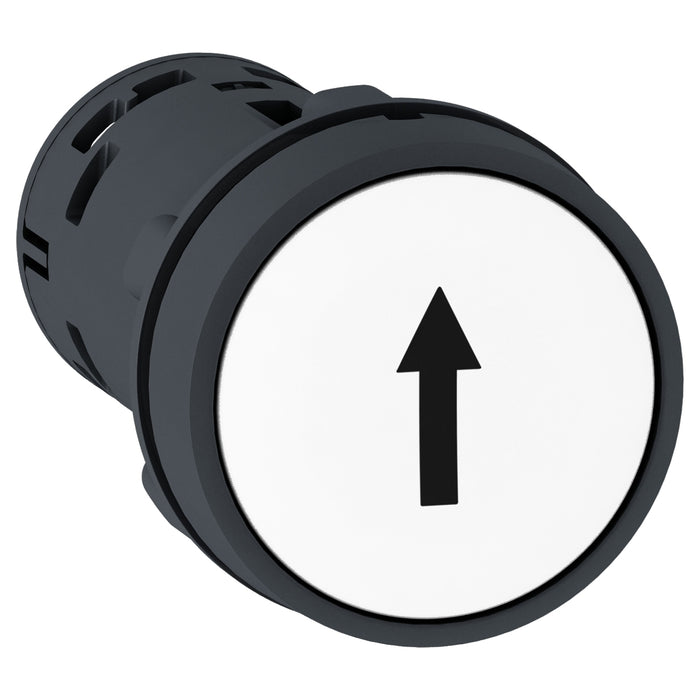 Harmony XB7, Monolithic push button, plastic, white, Ø22, spring return, marked UP ARROW, 1 NO