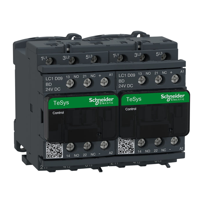 TeSys D reversing contactor - 3P(3 NO) - AC-3 - <= 440 V 9 A - 24 V DC coil
