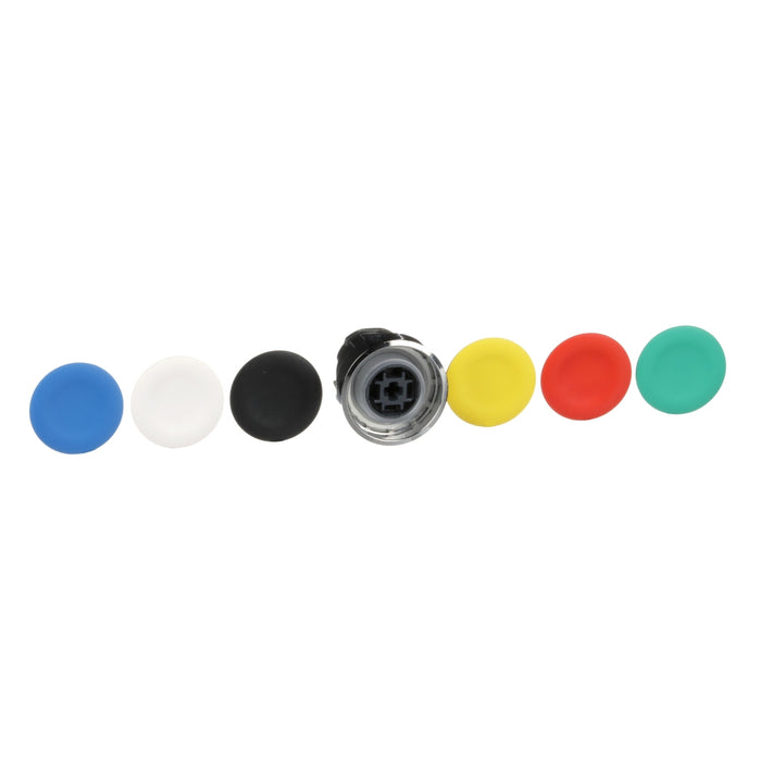 Harmony XB4, Push button head, metal, flush, Ø22, spring return, with 6 coloured caps unmarked