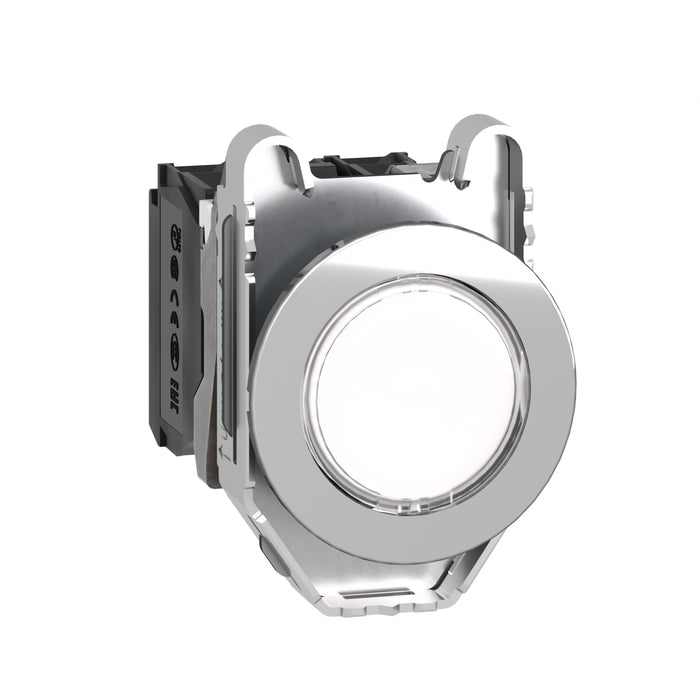 Harmony XB4, Illuminated push button flush mounted, metal, white, Ø30, integral LED, 24 V AC/DC 1 NO + 1 NC