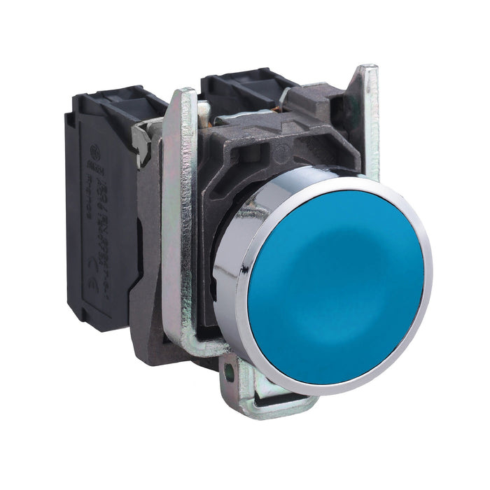 XB4BA61 - Push button, metal, flush, blue, Ã˜22, spring return, unmarked, 1 NO