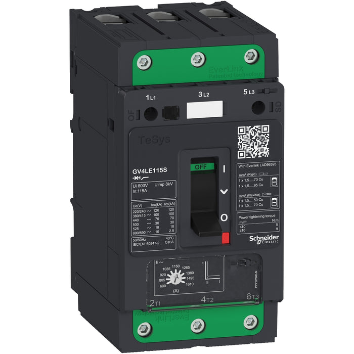 Motor circuit breaker, TeSys GV4, 3P, 12.5 A, Icu 100 kA, magnetic, EverLink terminals