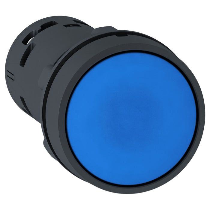 Harmony XB7, Monolithic push button, plastic, blue, Ø22, spring return, unmarked, 1 NO + 1 NC