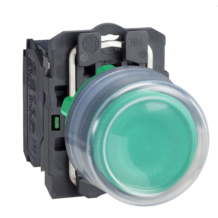 Harmony XB5, Push button, plastic, projecting, green, Ø22, spring return, booted, unmarked, 1 NO