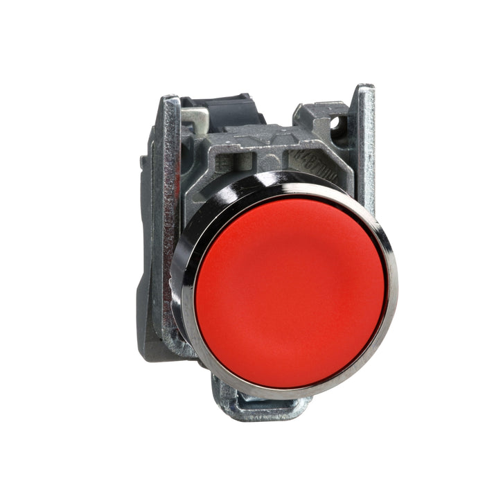 XB4BA42 - Push button, metal, flush, red, Ã˜22, spring return, unmarked, 1NC