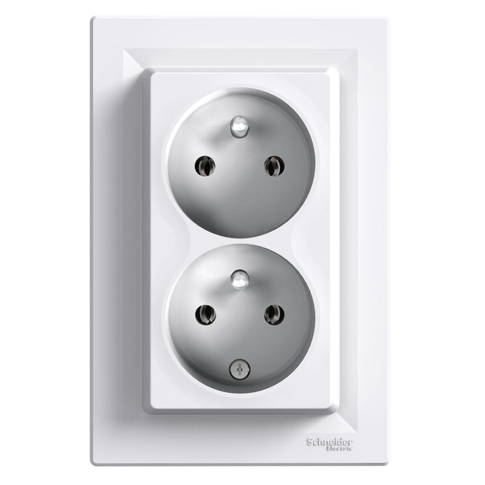 Asfora - double socket outlet with pin earth - 16A white, CZ std