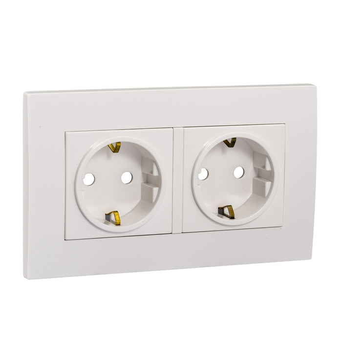 Vivace 16A 250V Twin gang Schuko Socket with Shutter,White
