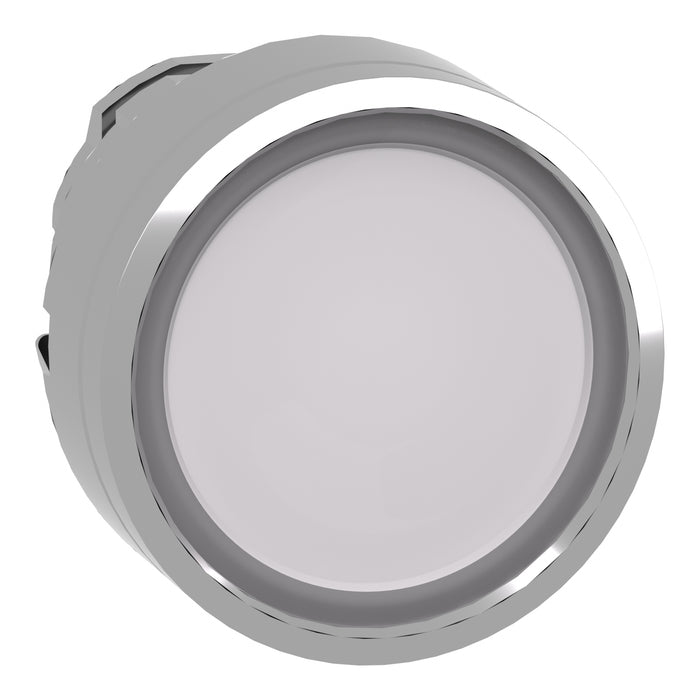 Harmony XB4, Illuminated push button head, metal, flush, white, Ø22, push-push, integral LED,
