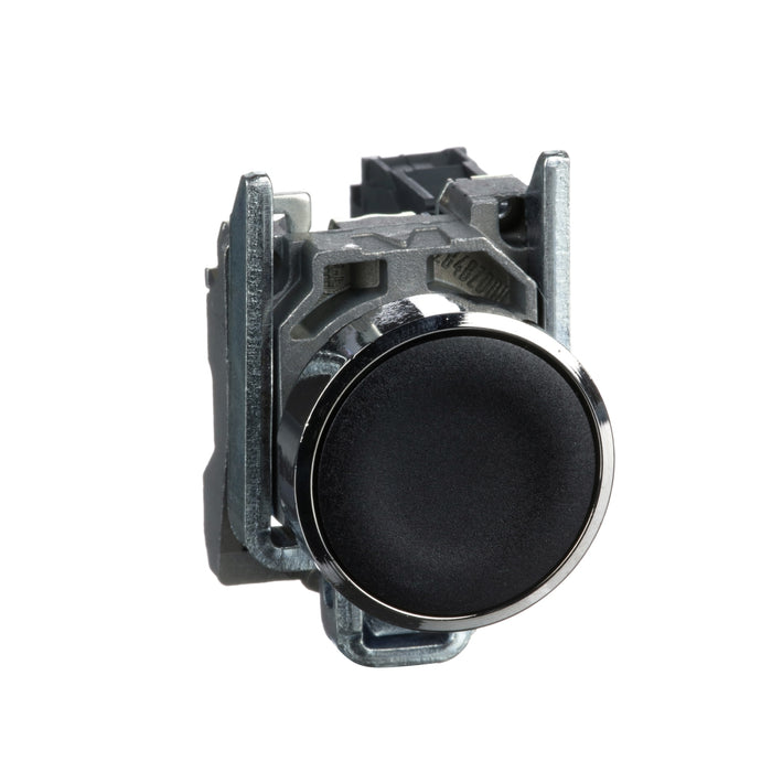 XB4BA21 - Push button, metal, flush, black, Ã˜22, spring return, unmarked, 1 NO