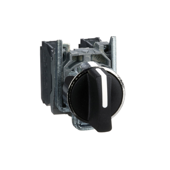 Harmony XB4, Selector switch, metal, black, Ø22, 3 positions, spring spring return, 2 NO