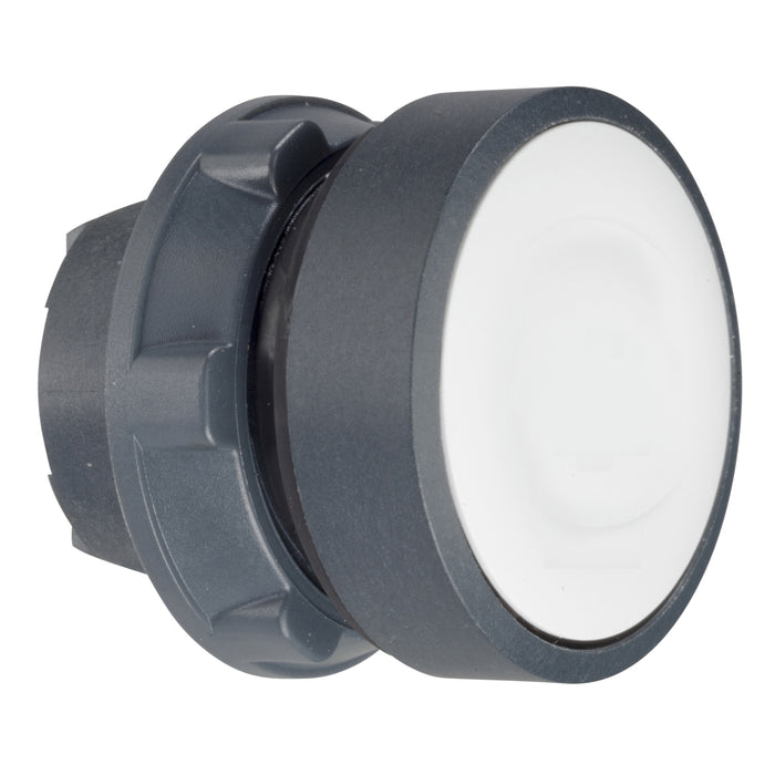 Harmony XB5, Illuminated push button head, plastic, flush, white, Ø22, spring return, plain lens for BA9s bulb