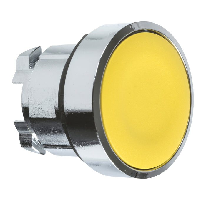 Head for non illuminated push button, Harmony XB4, yellow flush pushbutton Ø22 mm push unmarked