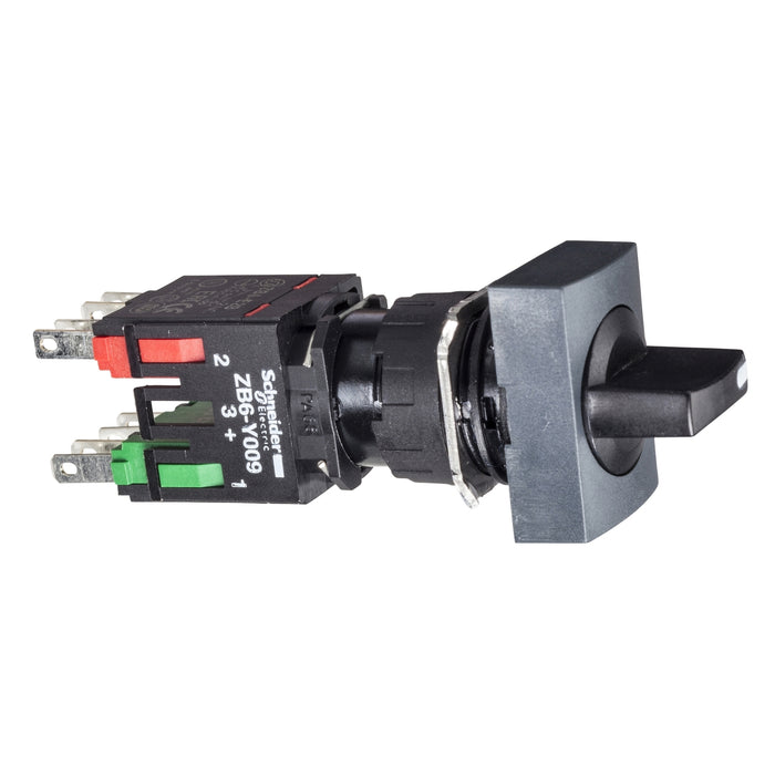 Complete selector switch, Harmony XB6, black rectangular Ø 16 2 position stay put 1NO+1NC