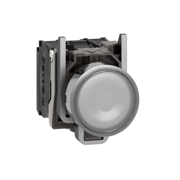 Harmony XB4, Illuminated push button, metal, flush, white, Ø22, spring return, 24 V AC/DC, 1 NO + 1 NC