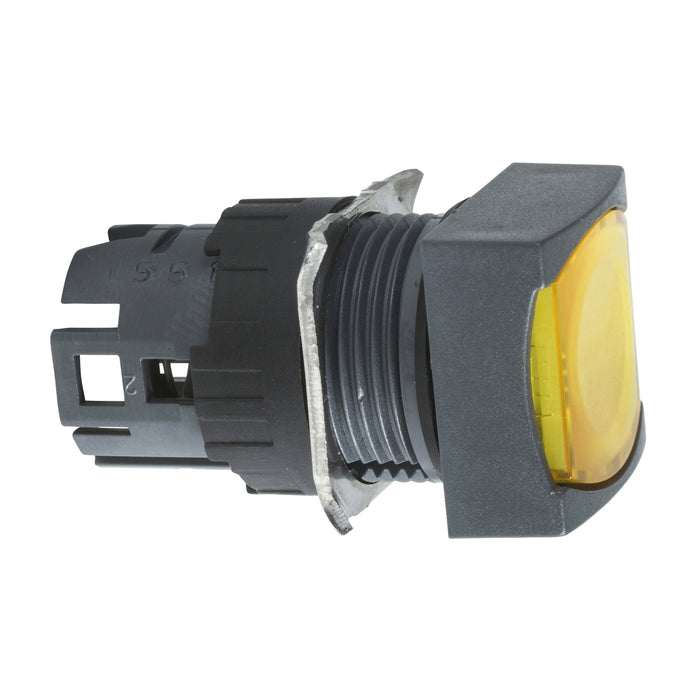 Head for illuminated push button, Harmony XB6, yellow square flush pushbutton Ø 16 spring return 12...24 V