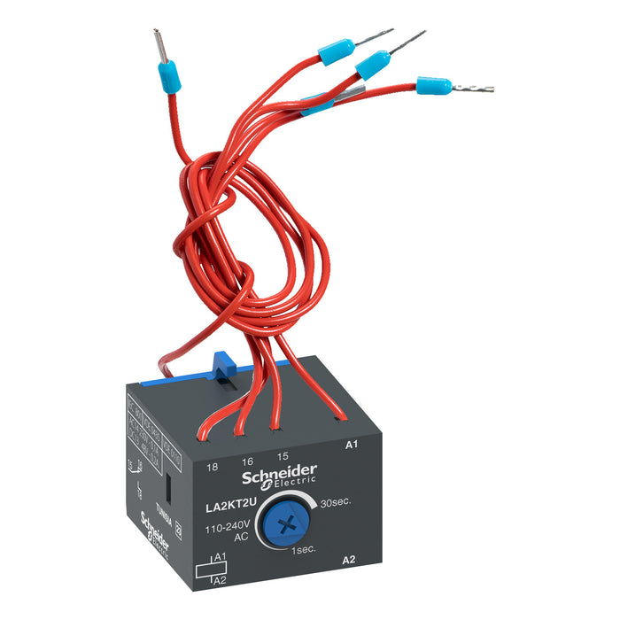 Electronic time delay auxiliary contact block, TeSys K, 1C/O, on delay 1-30s, front, control 110-240 V AC