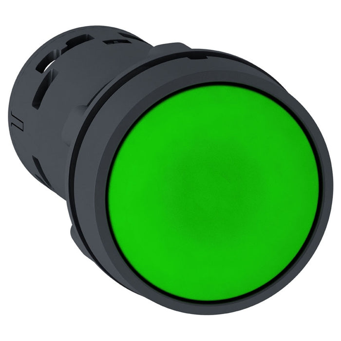 Harmony XB7, Monolithic push button, plastic, green, Ø22, spring return, unmarked, 1 NO + 1 NC