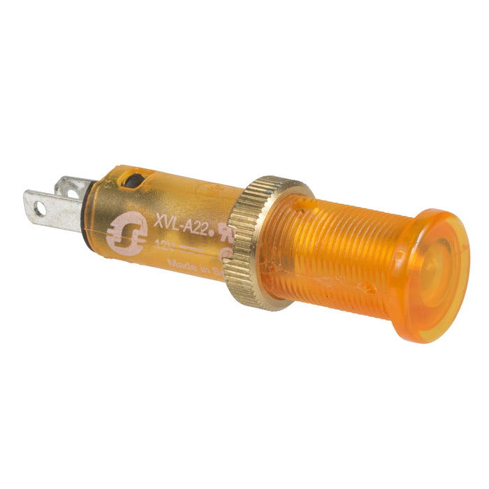 Harmony XVL, Pilot light, plastic, yellow, Ø8, covered LED, faston connectors, 24 V DC