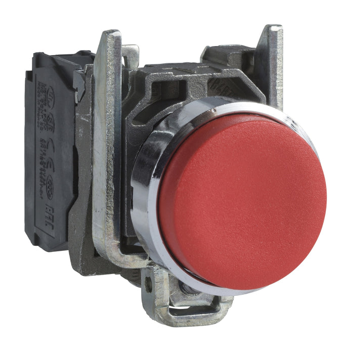 Harmony XB4, Push button, metal, projecting, red, Ø22, spring return, unmarked, 1 NC