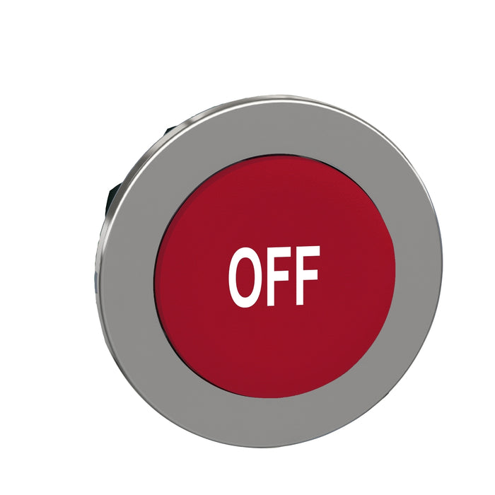 Head for non illuminated push button, Harmony XB4, flush mounted red projecting pushbutton white marked "OFF"