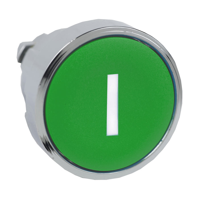Harmony XB4, Push button head, metal, flush, green, Ø22, spring return, marked I