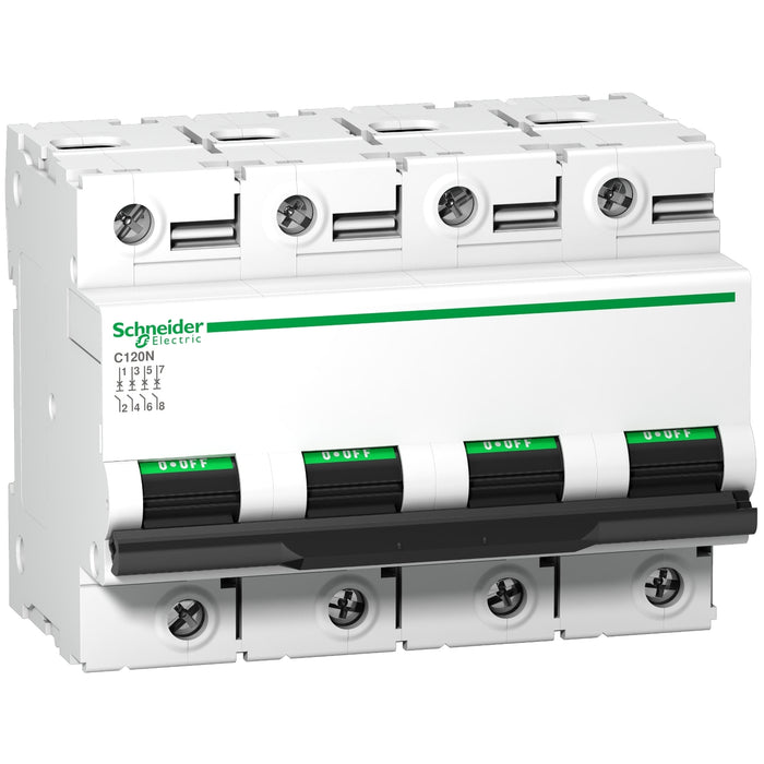 Miniature circuit-breaker, Acti9 C120N, 4P, 125 A, C curve, 10000 A (IEC 60898-1), 10 kA (IEC 60947-2)