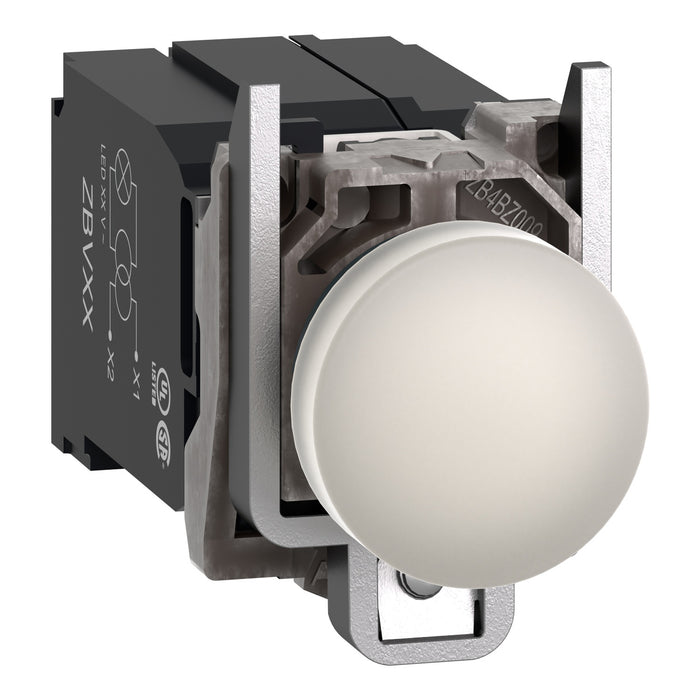 Harmony XB4, Pilot light, metal, white, Ø22, plain lens with integral LED, 400 V AC