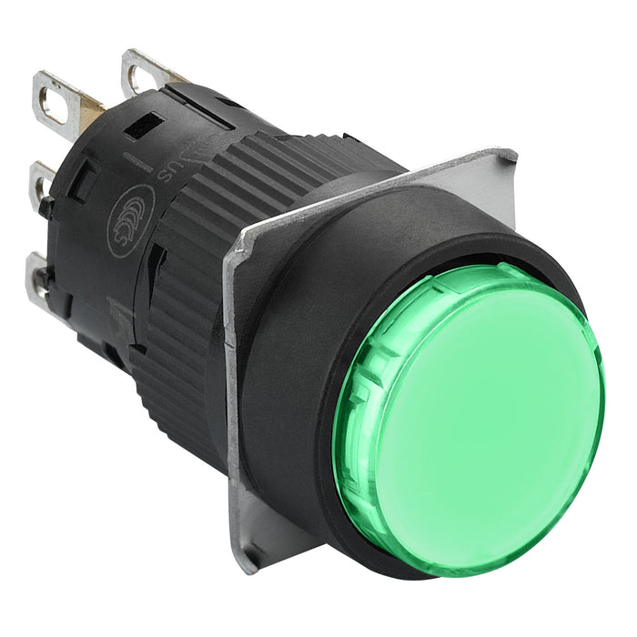 Monolithic push button, Harmony XB6E, round green pushbutton Ø 16, flush spring return, 1OC