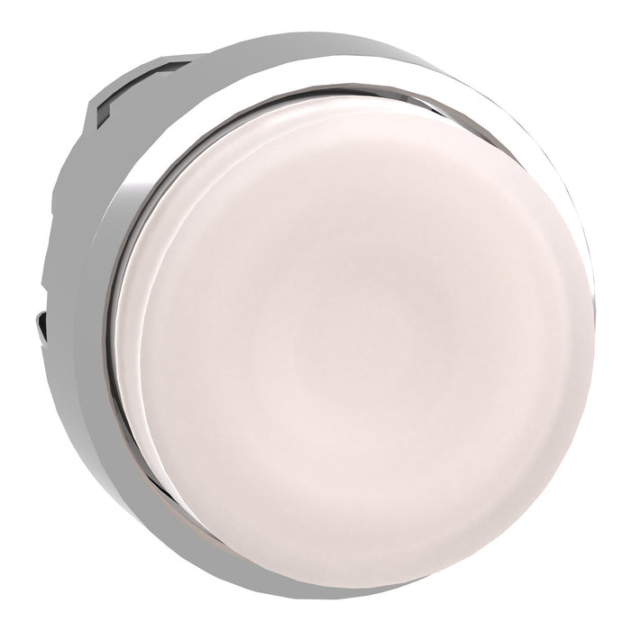 Harmony XB4, Illuminated push button head, metal, projecting, white, Ø22, spring return, plain lens integral LED