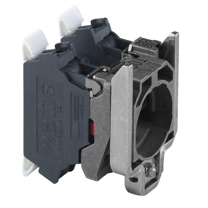 Complete body/contact assembly, Harmony XB4, single contact block with body/fixing collar 2NC spring clamp terminal